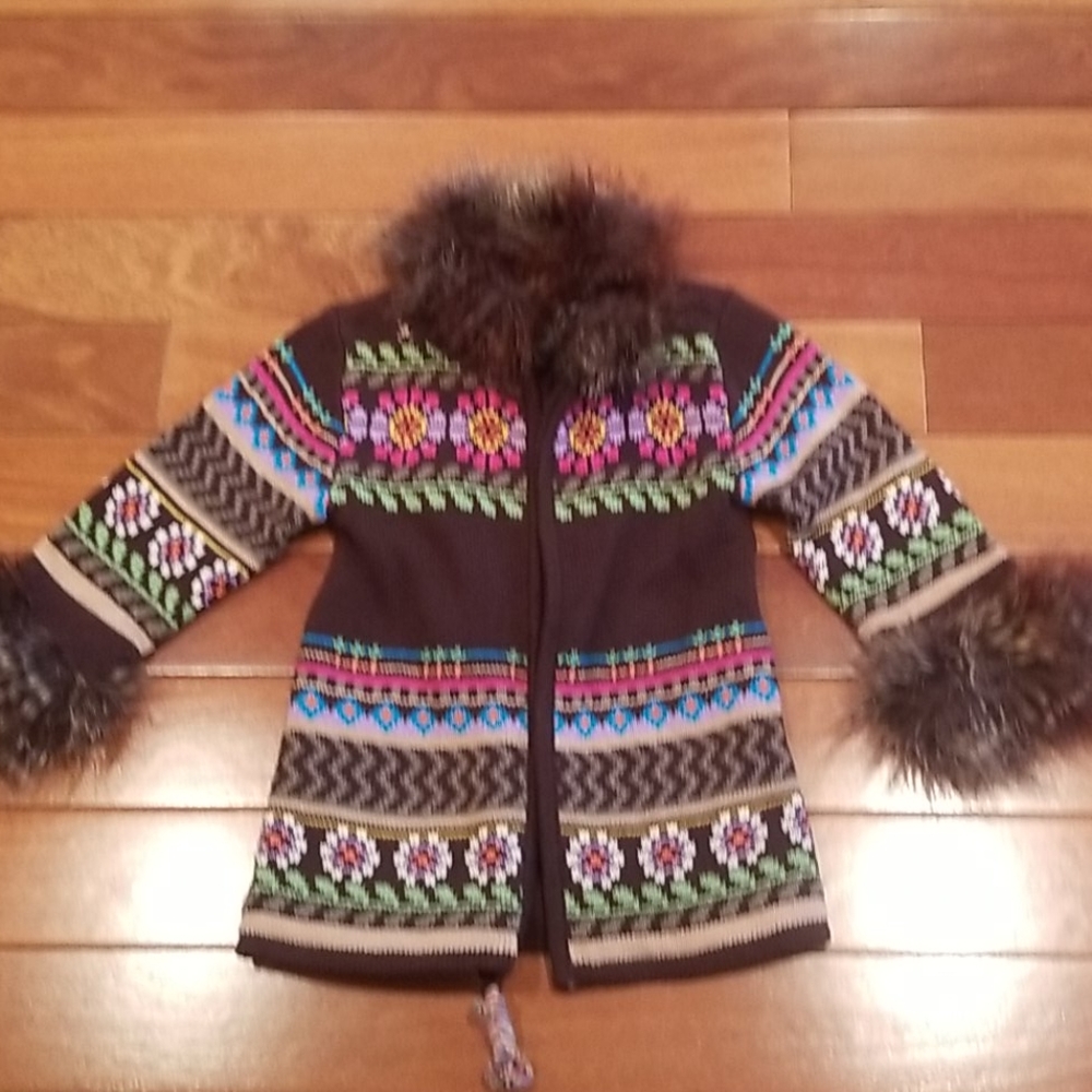 Baby Gap brown sweater jacket/faux fur accents
